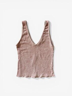 Caution to the Wind Cropped V-Neck Tank Top Pastel Peach Womens Small Boho Chic